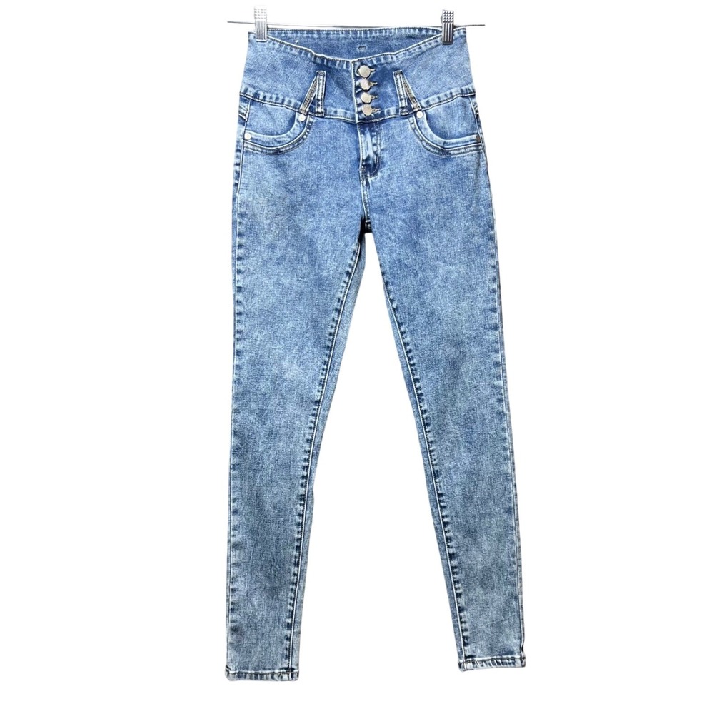 H&Y Fashion Acid Wash Super High Waisted Skinny Jeans Blue Size 5/6